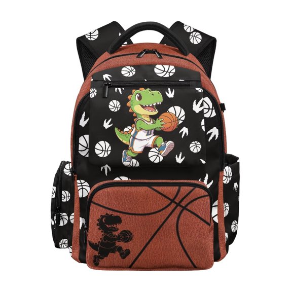 Xixirimido Cartoon Dinosaur Basketball Print 17inch Backpack for Kids Multi-pocket School Bag for Boys Large Capacity Bookbag for Preschool Kindergarten Elementary Students