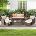 thumbnail image 6 of 6 Pieces Patio Furniture Sets, HOMREST Outdoor Sectional Chair Sofa Cushioned with Coffee Table, Brown, 6 of 7