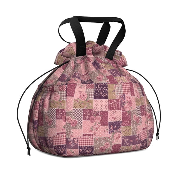 Pioneer Flower Floral Print Pattern Drawstring Lunch Bag Women - Drawstring Lunch Bag Insulated for Work Office - Stain-Resistant Large Lunchbags for Women with Multi-Pockets