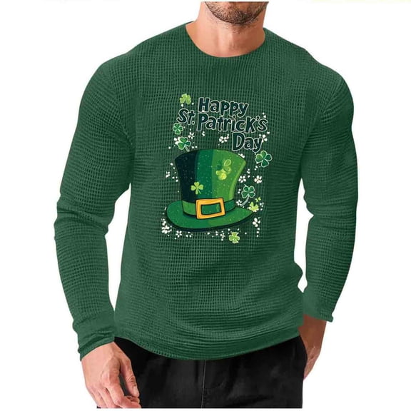 Men's St. Patrick's Day Waffle Shirts Long Sleeve Crewneck Pullover Slim Fit Muscle T-Shirt