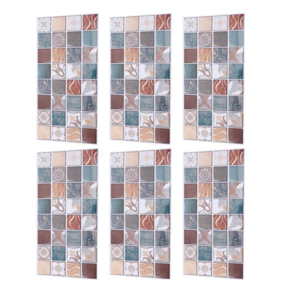 6Pcs Peel and Stick Wallpaper, PVC Self Adhesive Backsplash Tiles Wall Paper, Wate and Oil Proof, 5.9x11.8in DIY Kitchen Wall Tile Sticker for Kitchen Countertop Cabinet
