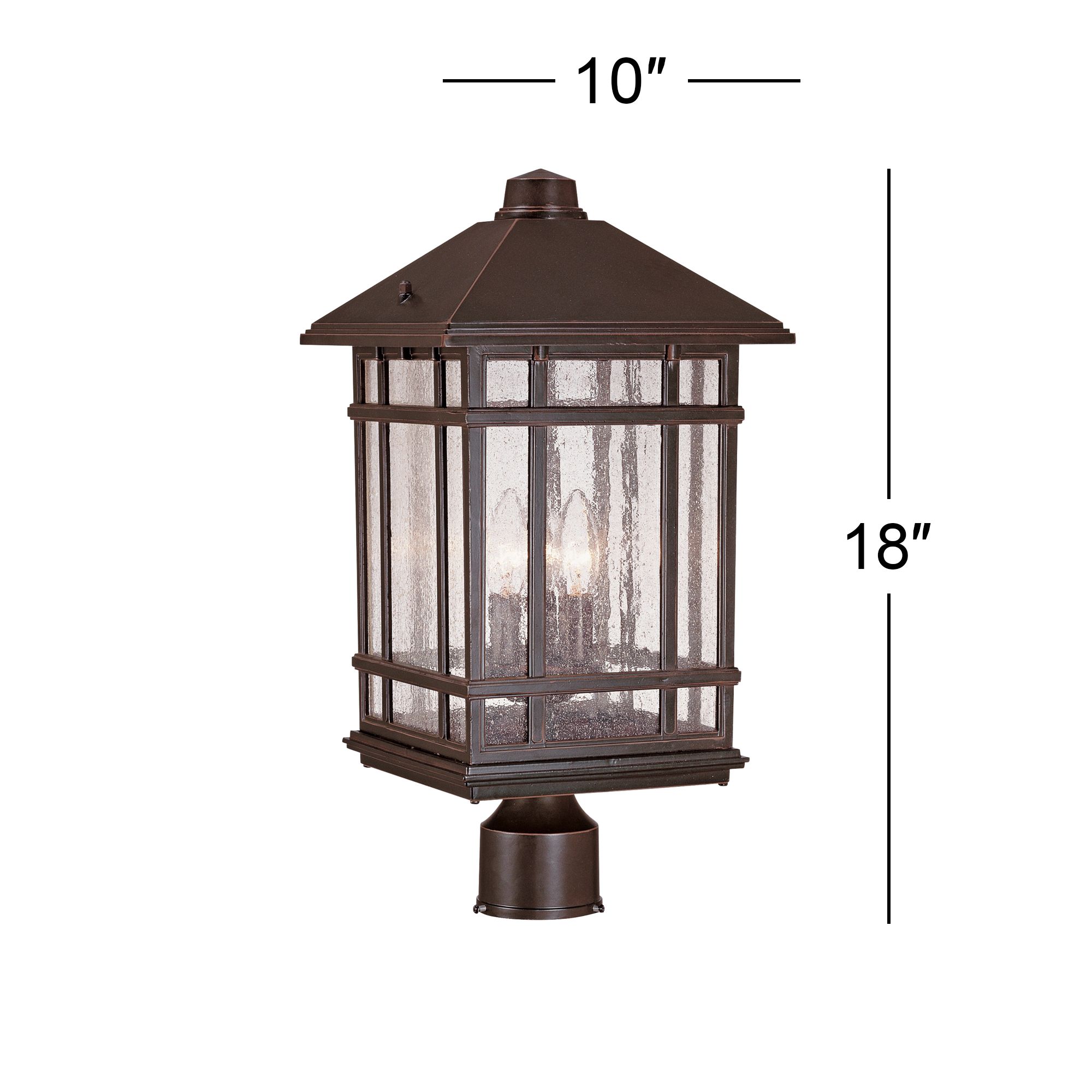 Kathy Ireland Sierra Craftsman Rustic Outdoor Post Light Rubbed Bronze 18" Frosted Seeded Glass Panels for Exterior Barn Deck House Porch Yard Patio