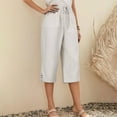 thumbnail image 6 of Womens Elastic High Waist Capri Pants Summer Casual Loose Fit Capris Wide Leg Cotton Linen Pants, 6 of 9