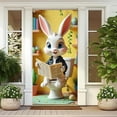 thumbnail image 2 of AZXY Funny Easter Bunny Door Cover 71x35 Inch, Bunny Reading Newspaper on Toilet Door Banner Backdrop, Spring Bathroom Wall Hanging Decor for Easter Party, 2 of 7