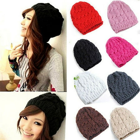 Crochet Winter Beanie - Moderna Women Winter Fashion Cable Knit Crochet Hat Solid Color Warm Baggy Beanie Cap