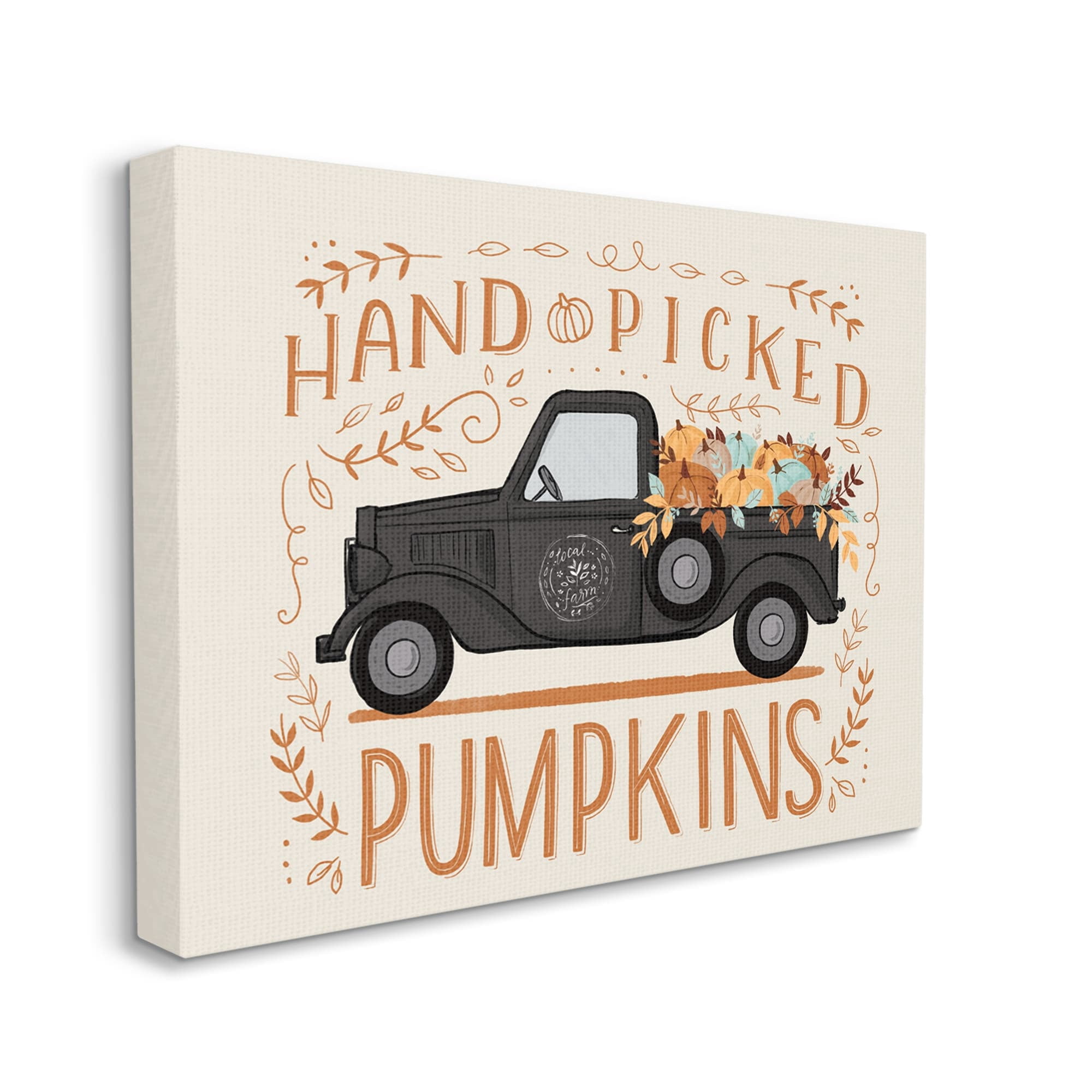 Hand Picked Pumpkins Truck Botanical Arrangement Border Transportation Graphic Art Gallery-Wrapped Canvas Print Wall Art
