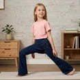 thumbnail image 2 of OGLCCG Girls Skirted Flare Leg Pants, Side Drawstring 2-in-1 Skort Yoga Pants Stretchy Athletic Bell Bottoms for Dance(Navy,9-10 Years), 2 of 8