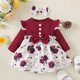 thumbnail image 2 of Odeerbi Niñas Manga Larga Rib Knit Floral Vestido Primavera Otoño Bow Princess Vestidos Ruffled Cuello Redondo A-Line Vestido, 2 of 9