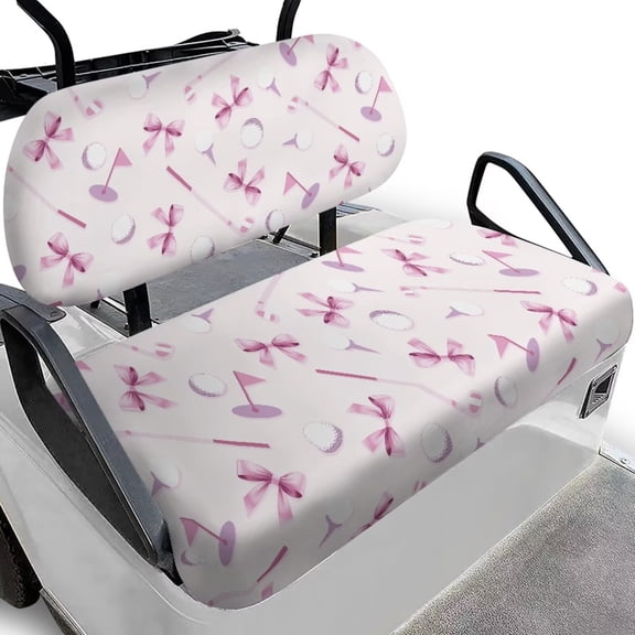 POLERO Golf Cart Seat Covers Universal Fit for Club Car Precedent Ordinary Seat Cushion, Pink Bow Tie Golf Print Fashion Golfcart Decorations Soft and Comfortable, Breathable & Easy to Clean