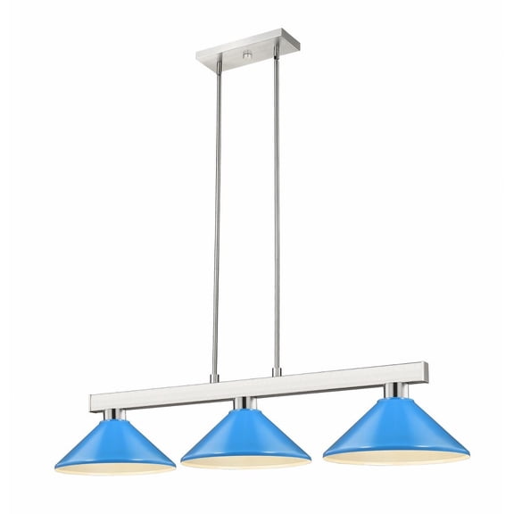 152BN-MEB-Z-Lite-Cobalt - 3 Light Billiard with Shade-8 Inches Tall and 14 Inches Wide-Brushed Nickel Finish-Electric Blue  Shade Color