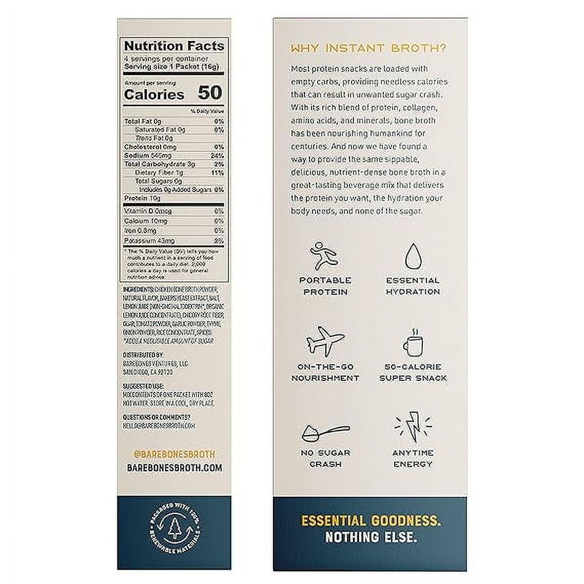 Bare Bones Instant Bone Broth Beverage Mix Chicken - 4 Pack Pack of 2