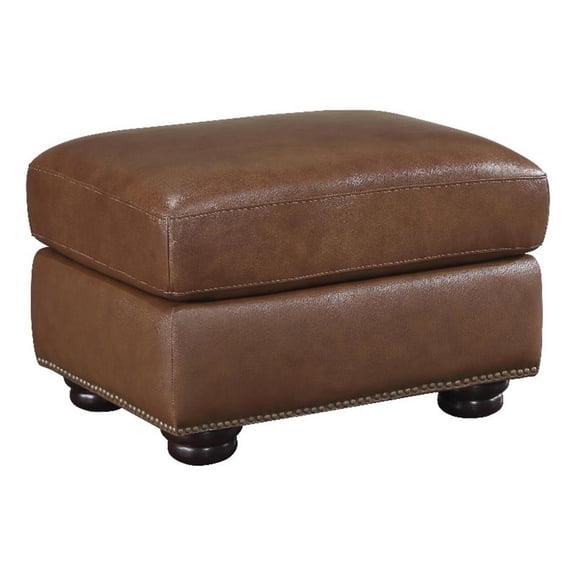 Lexicon Attleboro 19" Traditional Plywood and Leather Ottoman in Brown