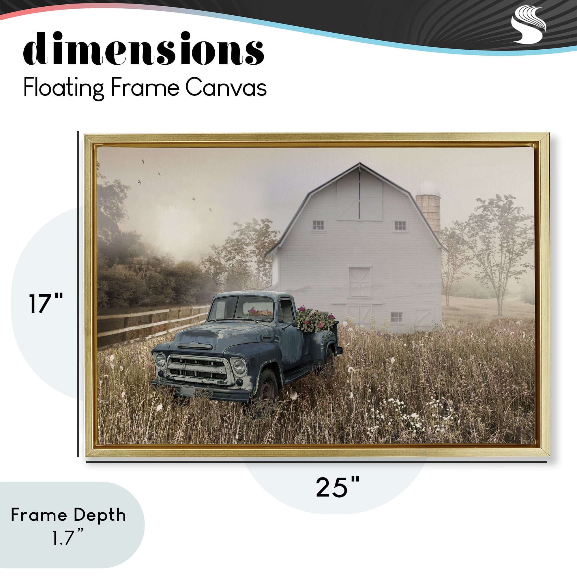 Stupell Industries Vintage Pickup in Wildflowers Gold Framed Floater Canvas Wall Art, design by Nan