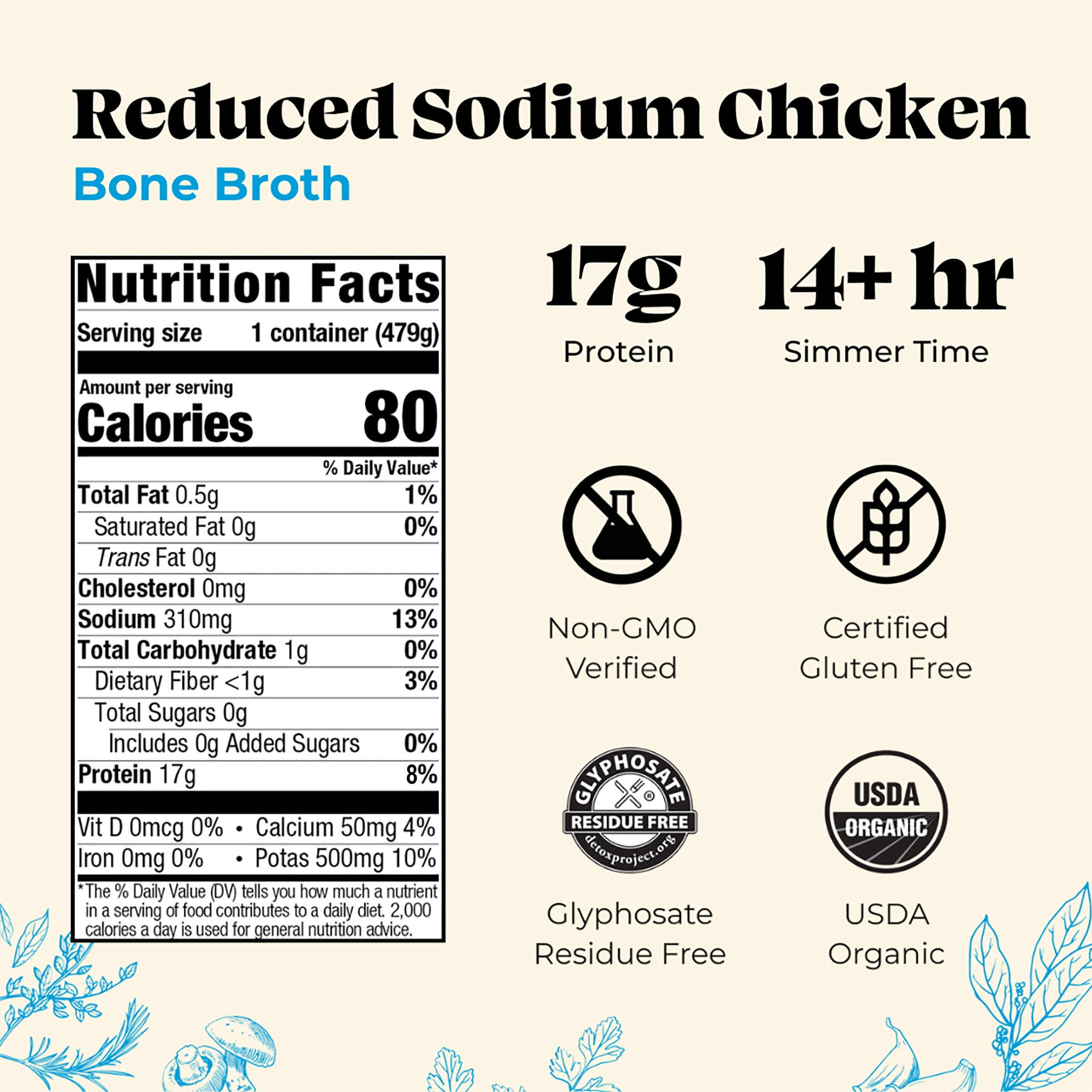 6 Pack: Reduced Sodium Chicken Bone Broth
