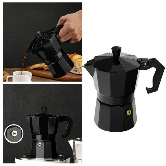 Traditional Stovetop Black Coffee Maker with 150ml Capacity - 3-Cup Aluminum Pot for Cuban & Italian Style Brewing on Gas/Electric Stoves - Black