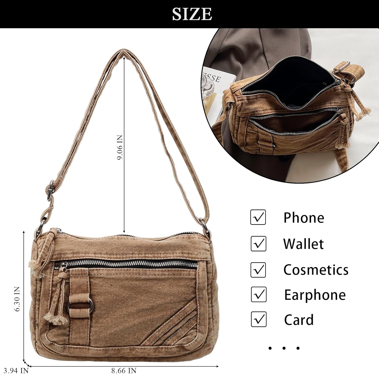 Denim Crossbody Bags for Women Small Jean Purse Casual Denim Shoulder Bag Handbag