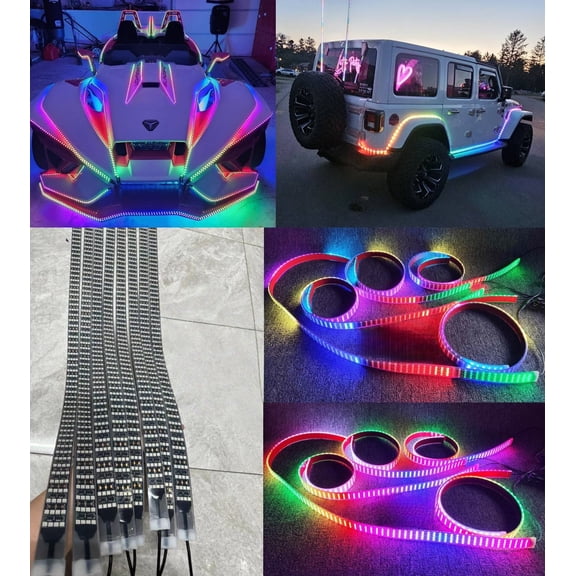 Tzvmnylighting Factory - 8PCS 4FT 48" Brightest Dream Color CHASING Quad Row LED Strips for Golf Cart Slingshot Underglow Lights Play With Music APP Remote Waterproof