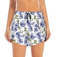 thumbnail image 2 of Susaid Blue Flax Flowers Print Women's High Waisted Running Shorts Quick Dry Athletic Gym Track Workout Shorts Zip Pocket-Small, 2 of 7