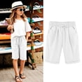 thumbnail image 3 of shoper Bermuda Shorts for Girls Elastic Waist Drawstring Knee Length Shorts Summer Lightweight Capri Pants foir Kids Linen Long Shorts with Pockets, 3 of 6