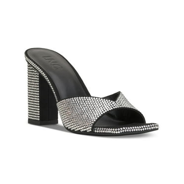 INC Womens Black Sparkle Embellished Belle Square Toe Block Heel Slip On Dress Heeled Sandal 10 M
