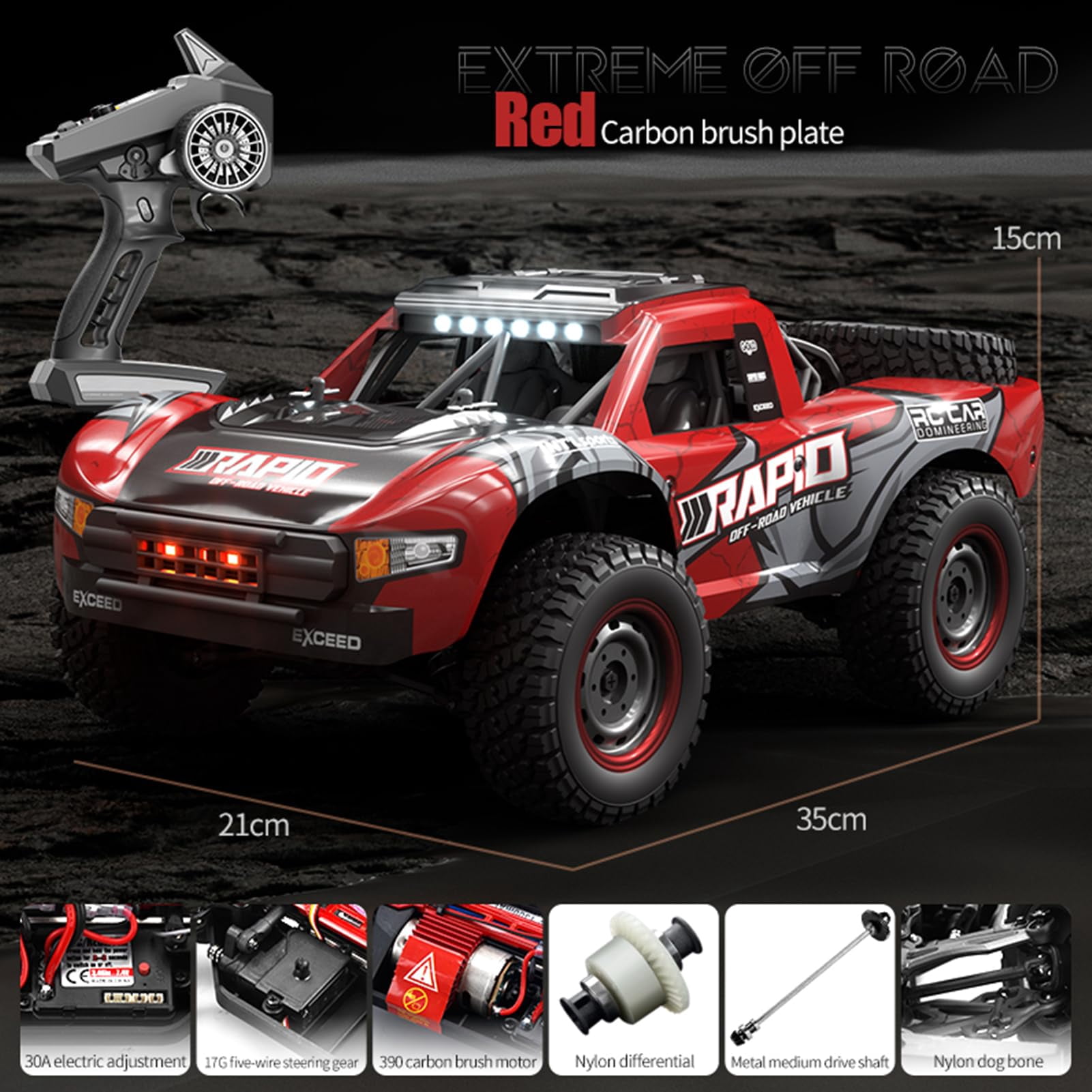 Q130 1:14 RC Truck 30 MPH 4WD All Terrain Trophy Car for Adults Teens, 50 Mins Play Fast Off-Road Buggy with 2 Batteries