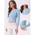 thumbnail image 2 of DARING DIVA Women's Contrast Ribbed Knit Shirt Button Decor Crop Sweater S Sky Blue, 2 of 6