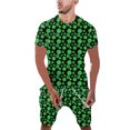 thumbnail image 1 of TSADFHJI Ensemble de Pyjama pour Hommes, Flanelle d'Hiver, Col Rond Imprimé, Manches Courtes, Short, Vert m, 1 of 5