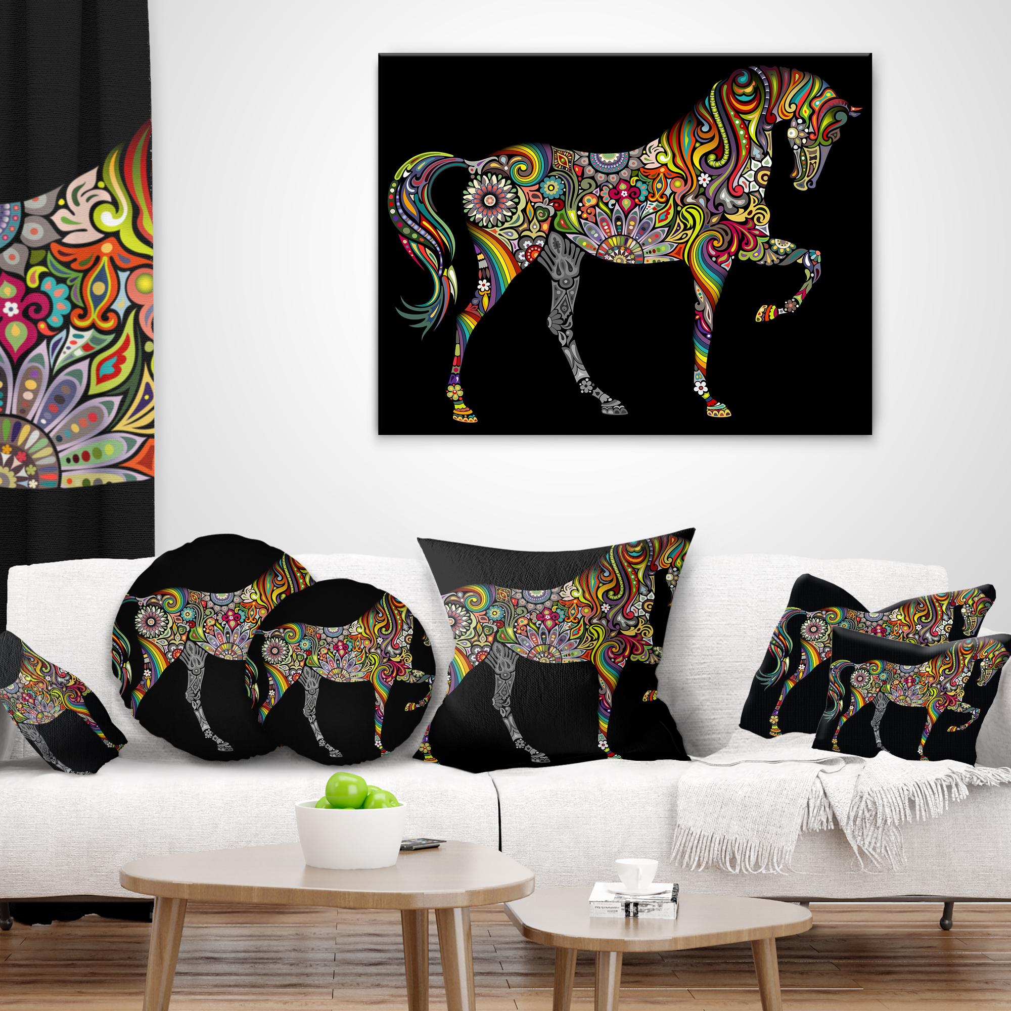 Designart Horse and Rainbow - Animal Throw Pillow - 16x16
