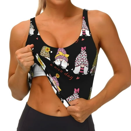 Qokaie Have a Nice Day Pattern Womens Scoop Neck Sports Bra Breathable Workout Vest Padded U Back Medium Impact Fitness Gym Yoga Bra Workout Crop Top