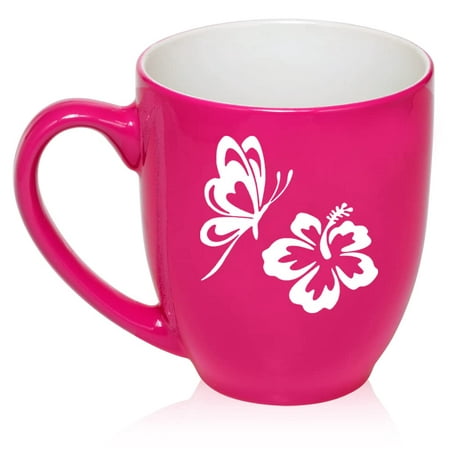 

Butterfly And Hibiscus Ceramic Coffee Mug Tea Cup Gift for Her Women Wife Girlfriend Best Friend Mom Aunt Grandma Daughter Graduation Birthday Housewarming Cute Flower (16oz Hot Pink)