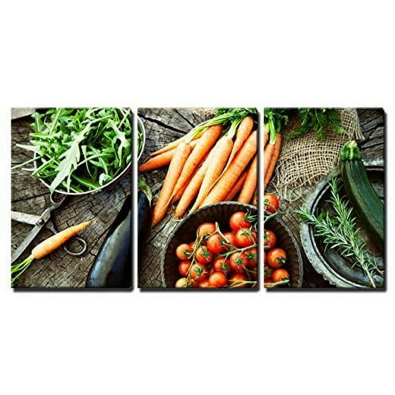 wall26 - 3 Piece Canvas Wall Art - Fresh Organic Vegetables. Food Background. Healthy Food from Garden - Modern Home Art Stretched and Framed Ready to Hang - 16"x24"x3 Panels