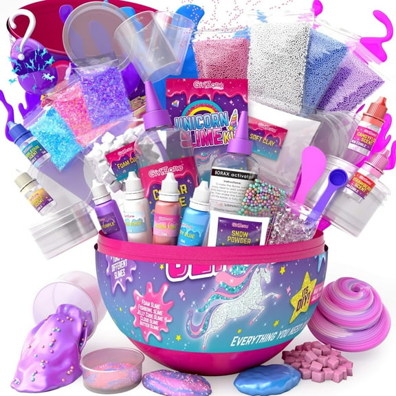 GirlZone Unicorn Egg Sparkly Surprise Slime Kit for Kids, Everything in One Egg to Create Lots of Different Slimes! Great Gift for Girls, Easter Gift