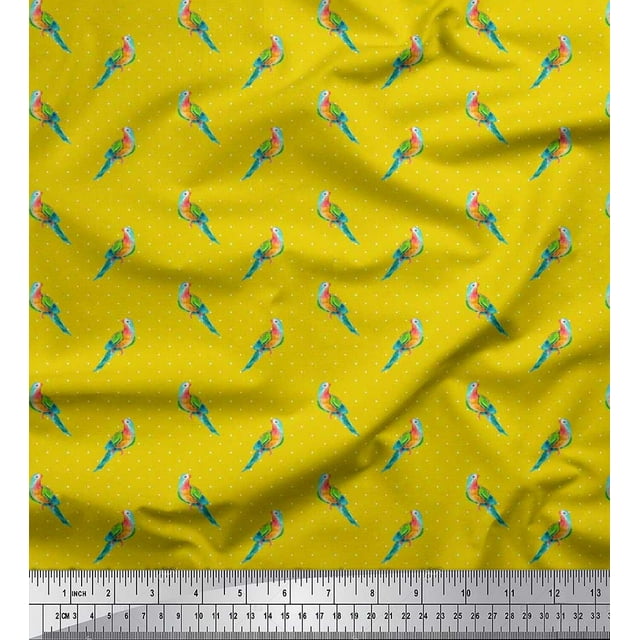 Soimoi Georgette Viscose Fabric Dot & Parrot Bird Printed Fabric 1 Yard 42 Inch Wide