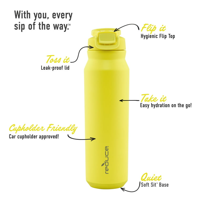 Reduce Vacuum Insulated Stainless Steel Hydrate Pro Water Bottle with Leak- Proof Lid, Limoncello, 32 oz 