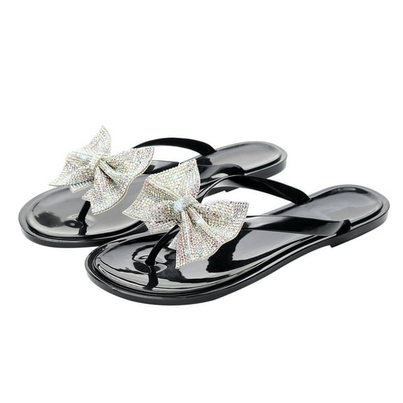 GERsome Women Flip-Flops Flat Sandals Jelly Bow Beach Flat Cute Dressy Summer Sandals