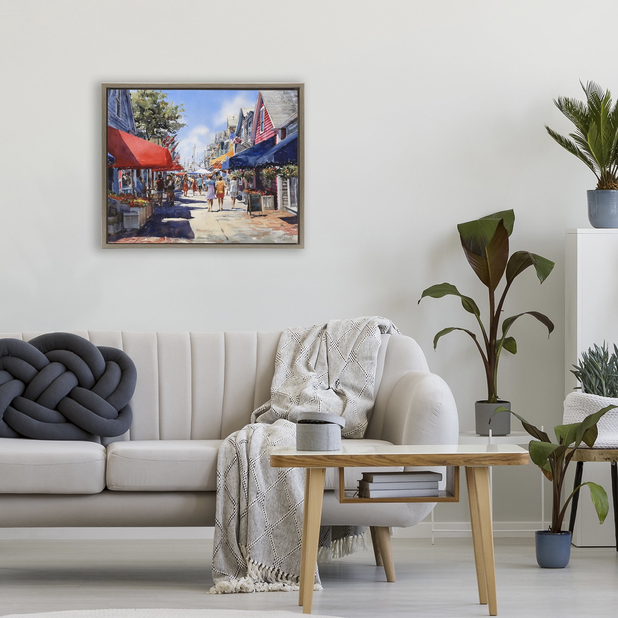 Stupell Industries American Coastal Town Stroll Brown Framed Floater Canvas Wall Art, design by Franklyn Gregory