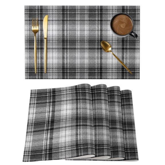 Black Buffalo Plaid Placemats Set of 6 Rustic Farmhouse Heat Insulation Washable Place Mats, Non-Slip Table Mats for Dining Table Party Kitchen Decor, 13x19 Inch