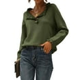 thumbnail image 2 of Women Sweaters Fall Winter Clothes Long Sleeve Button Up Ruffle Crew Neck Casual Knitted Pullover Tops Olive Green XXL, 2 of 8