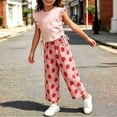 thumbnail image 5 of Girls 2PC Outfits Crop Ruffle Sleeve Ruched Side T-Shirts Rainbow Plaid Wide Leg Pants Sets Pink 5-7 Years, 5 of 7