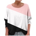 thumbnail image 2 of Agkizg Womens Fall Clothing Plus Size Womens Tops Long Sleeve Blouses Cottons-Linen Like Color Block Long Sleeve Crew Neck Loose Comfortable Casual T-Shirt Top L, 2 of 5