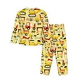 thumbnail image 2 of Kll Funny Construction Vehicles Print Women'S Long Sleeve Pajamas With Pants Sleepwear Loungewear 2 Set-Xx-Large, 2 of 9