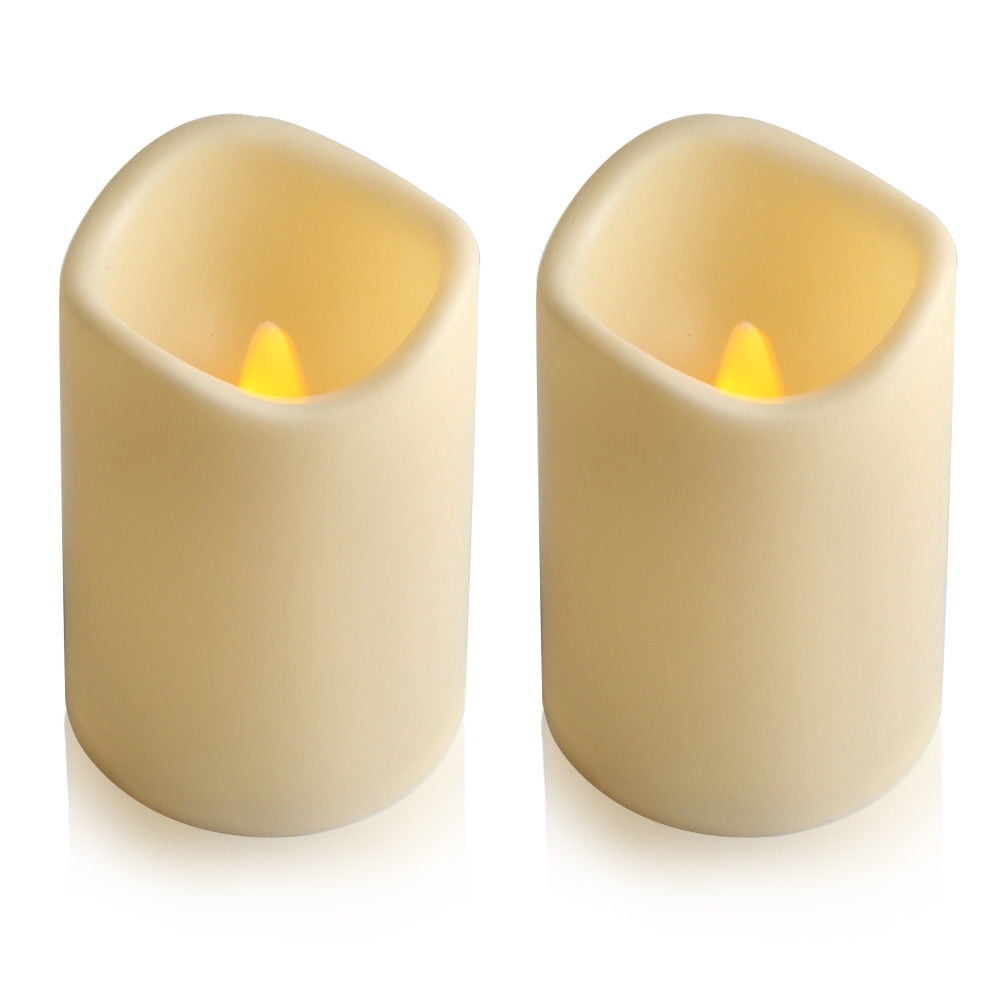 2x Flickering Flameless Resin Pillar LED Candle Lights w/Timer 