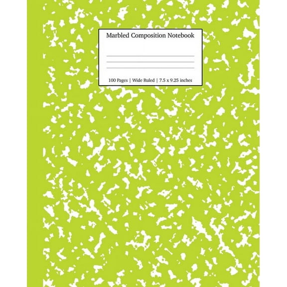 School Essentials Marbled Composition Notebook: Green Marble Wide Ruled Paper Subject Book, Book 10, (Paperback)