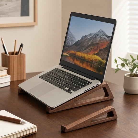 Solid Wood Laptop Stand, 1 Pair Desktop Riser Holder for Heat Dissipation, Ergonomic Wooden Notebook Stand for Desk