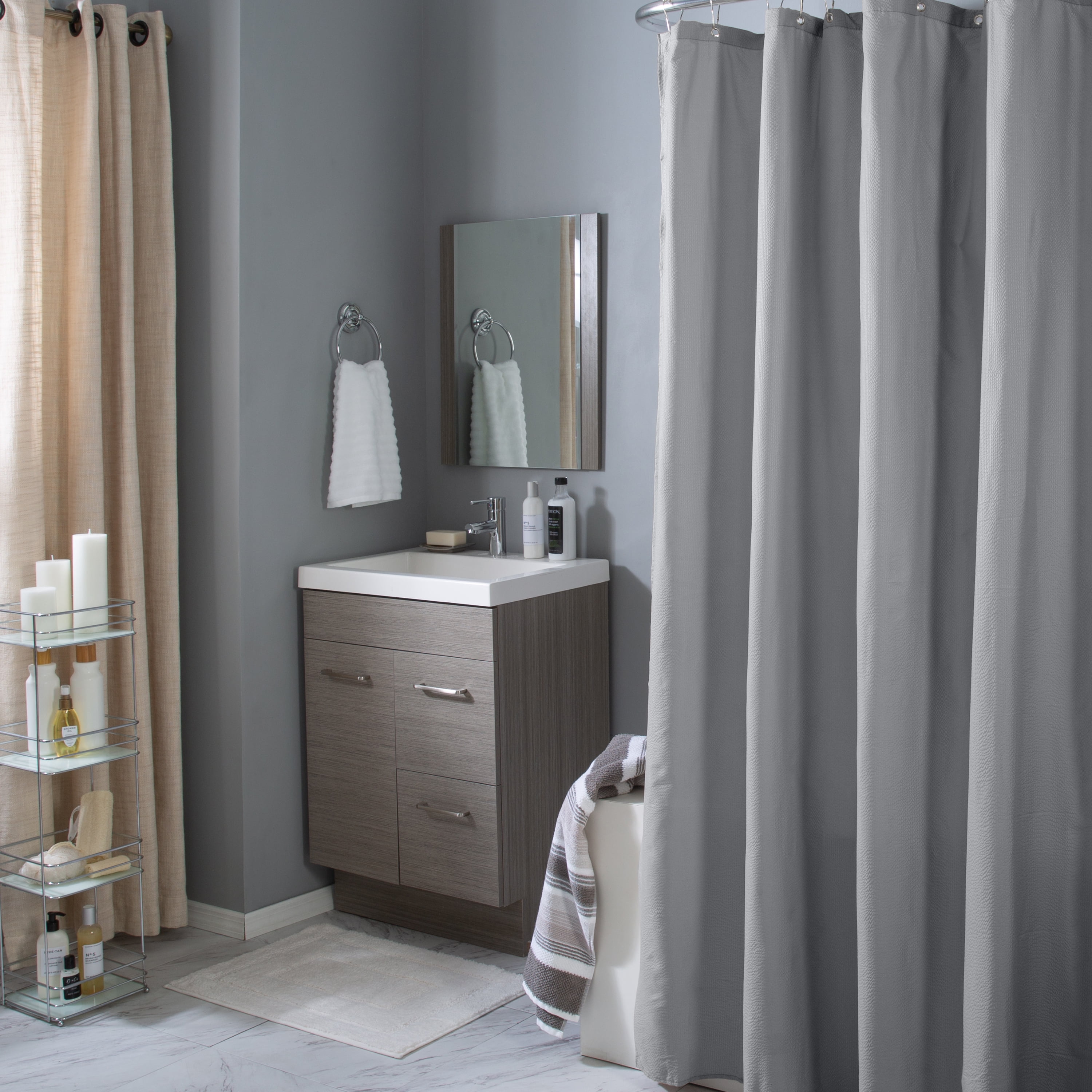 Bath Bliss Microfiber Soft Touch Seersucker Design Shower Curtain Liner Silver