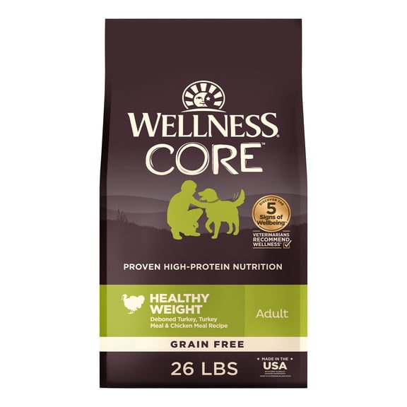 Wellness CORE Dry Dog Food, Grain Free, High Protein, Natural, Healthy Weight Turkey & Chicken Recipe, (26-Pound Bag)