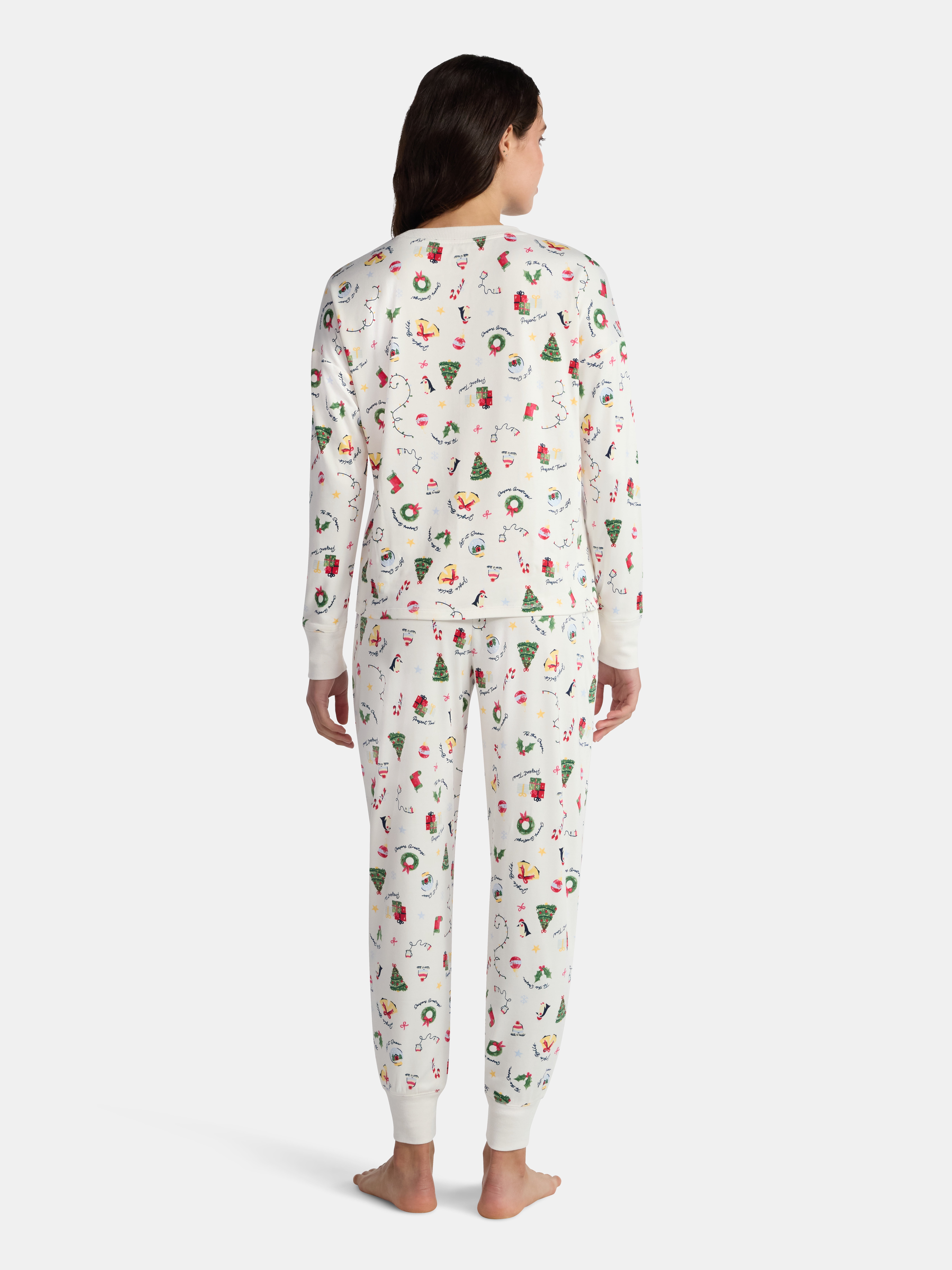 Holiday Time Women's Long Sleeve Crew Neck Sleep Top and Jogger Pants Pajama Set, 2-Piece, Sizes S-3X