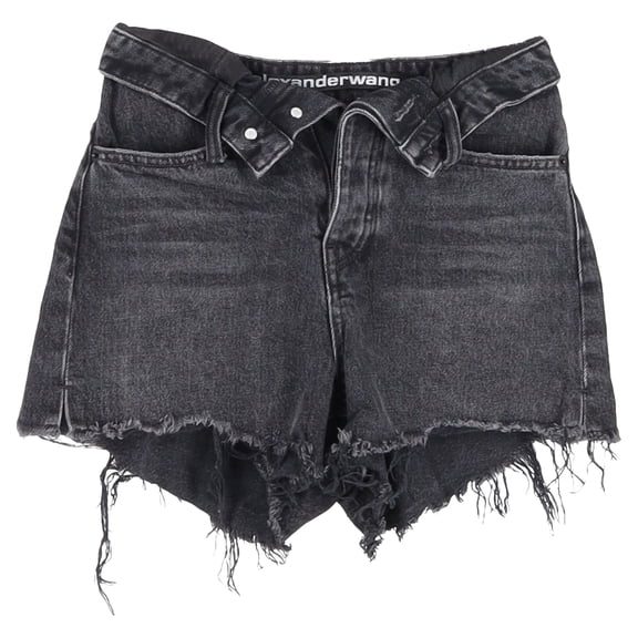 Pre-Owned Alexander Wang Raw Hem Mini Shorts in Black Cotton Denim