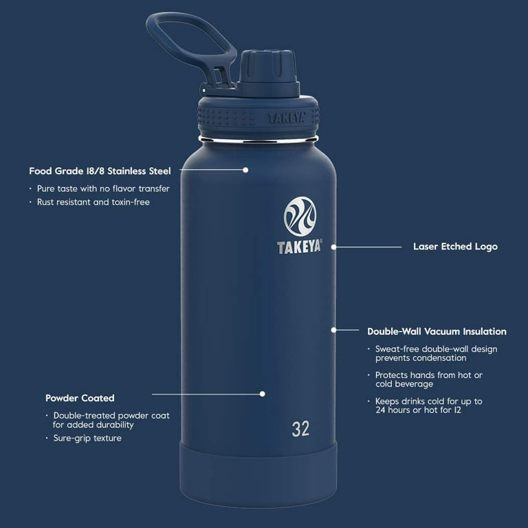 Takeya Actives Insulated Stainless Steel Water Bottle with Spout Lid, 24  Ounce, Midnight Blue