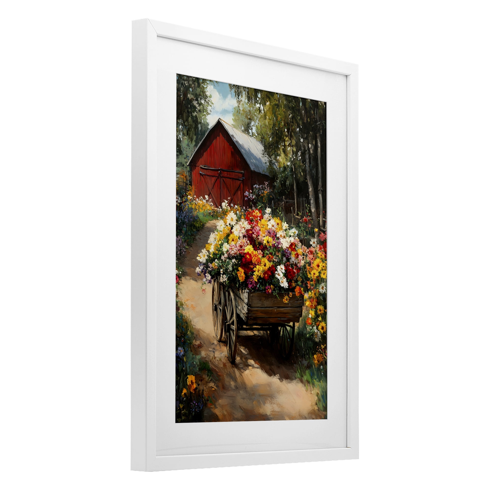 Stupell Industries Floral Wagon in Summer Garden White Framed Print Under Glass, design by Franklyn Gregory